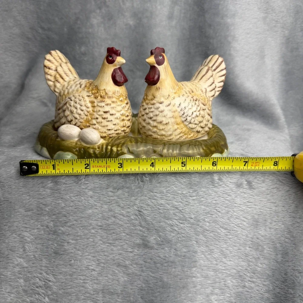 Vintage Ceramic Chicken Salt and Pepper Shakers Set with Nest Base Tray
